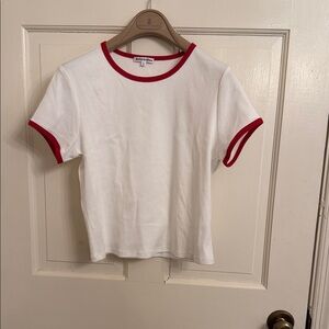 Reformation White Crop Top T-Shirt with Red Trim size XL